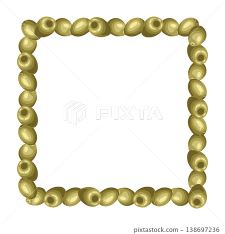 Olives square frame vector food illustration. Hand drawn composition with green fruit in natural style. Healthy organic ingredient for restaurant menu and logo design. Perfect for product packaging. 138697236