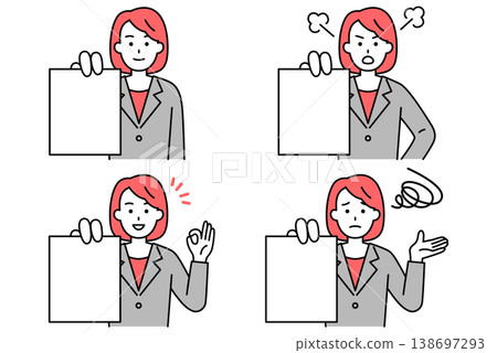 A woman in a suit showing documents (set) 138697293