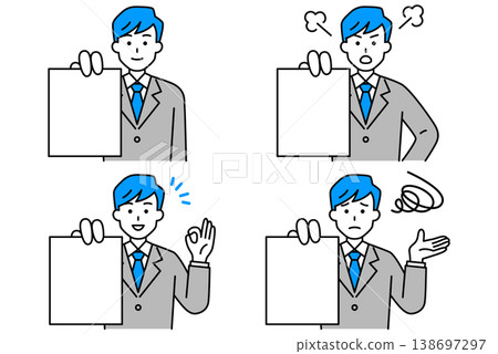 A man in a suit showing documents (set) 138697297