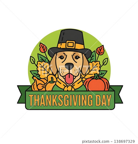 Golden Retriever Dog Thanksgiving Day Celebration. 138697329