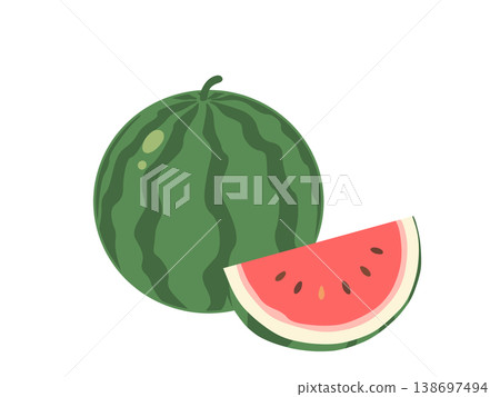 Cute illustrations of watermelons and cut watermelons Cute illustrations of watermelons and cut watermelons 138697494