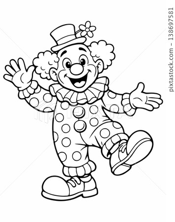 Black and White Cartoon Clown Illustration for Coloring 138697581