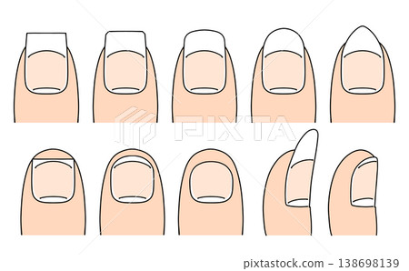 一組形狀各異、顏色單一的簡易美甲貼片。 138698139