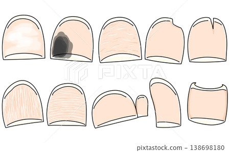 A set of loosely painted, simple, abnormally shaped nails (nails only). 138698180