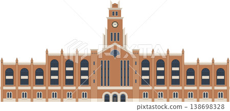 Image of a university symbol building with a clock tower. Image of a university symbol building with a clock tower. 138698328