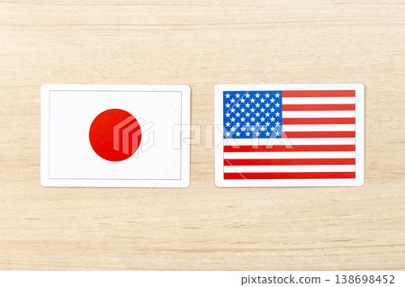 Japanese and American flags placed on the table Japanese and American flags placed on the table 138698452