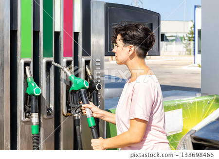 Smiling woman refueling her car in gas station 138698466