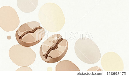 A light watercolor illustration of freshly roasted coffee beans, with a high-resolution background. 138698475