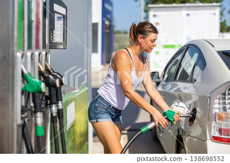 Woman filling up tank of her car with gasoline Woman filling up tank of her car with gasoline 138698552