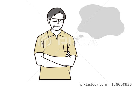 Illustration of a middle-aged man with his arms crossed, deep in thought. Illustration of a middle-aged man with his arms crossed, deep in thought. 138698936