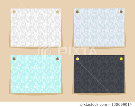 A set of four-color polygon background memo frames attached to a board with thumbtacks. A set of four-color polygon background memo frames attached to a board with thumbtacks. 138699014