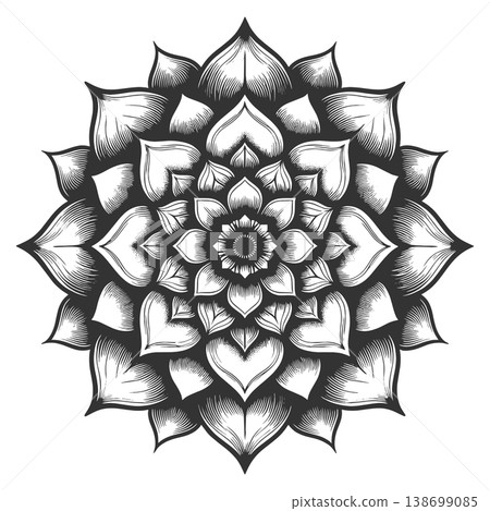 Lotus Mandala Floral Ornament Symmetrical Line Art Lotus Mandala Floral Ornament Symmetrical Line Art 138699085