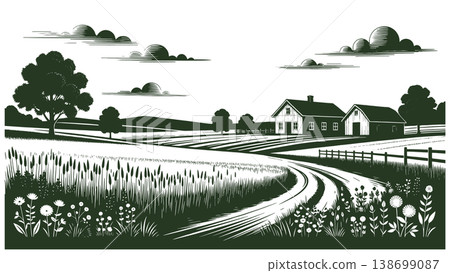 Green Countryside Farm Landscape vector Green Countryside Farm Landscape vector 138699087