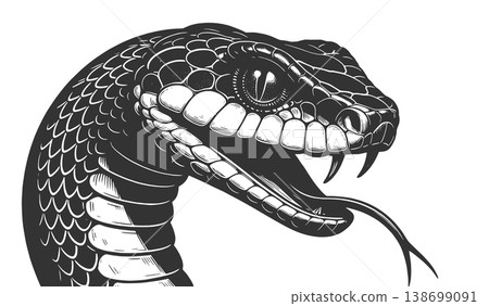 Snake Head With Fangs engraving raster Snake Head With Fangs engraving raster 138699091