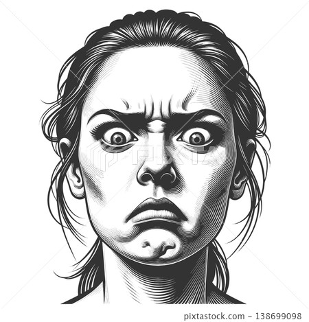 Shocked Woman Face engraving sketch vector Shocked Woman Face engraving sketch vector 138699098