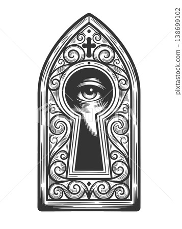 Ornate Keyhole Eye engraving sketch raster Ornate Keyhole Eye engraving sketch raster 138699102