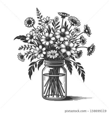 Wildflower Bouquet Mason Jar raster illustration Wildflower Bouquet Mason Jar raster illustration 138699119