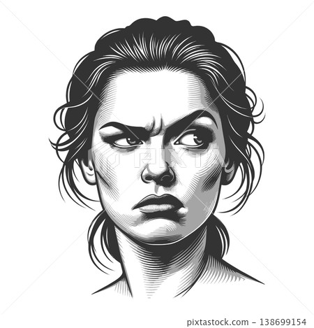 Suspicious Woman Face engraving sketch raster Suspicious Woman Face engraving sketch raster 138699154