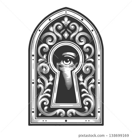 Ornate Keyhole Eye engraving sketch raster Ornate Keyhole Eye engraving sketch raster 138699169