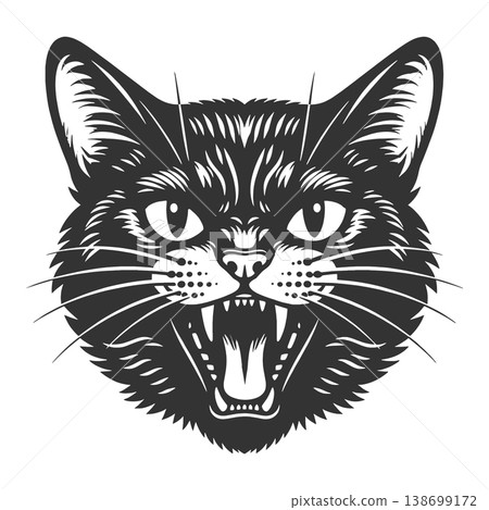 Hissing Black Cat Face engraving sketch raster Hissing Black Cat Face engraving sketch raster 138699172
