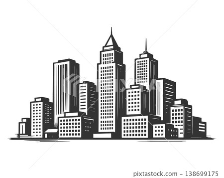 Modern City Skyline engraving sketch vector 138699175