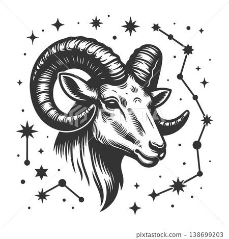 Aries Zodiac Ram Head With Star Constellation Aries Zodiac Ram Head With Star Constellation 138699203