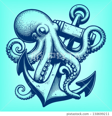 Octopus Wrapped Around Anchor Nautical Vintage Octopus Wrapped Around Anchor Nautical Vintage 138699211