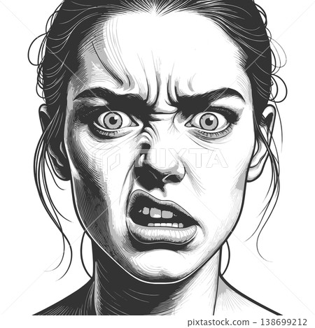 Angry Woman Face engraving vector illustration Angry Woman Face engraving vector illustration 138699212