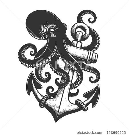 Octopus Wrapped Around Anchor Nautical Vintage Octopus Wrapped Around Anchor Nautical Vintage 138699223
