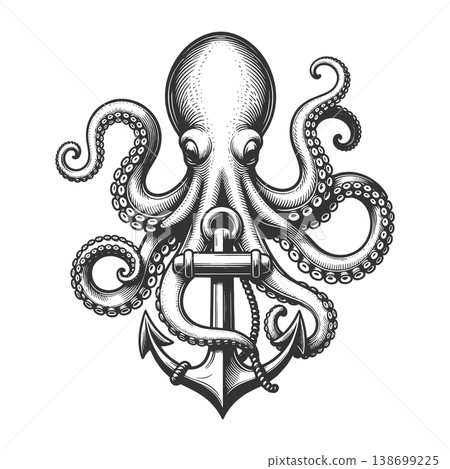 Octopus Wrapped Around Anchor Nautical Vintage Octopus Wrapped Around Anchor Nautical Vintage 138699225