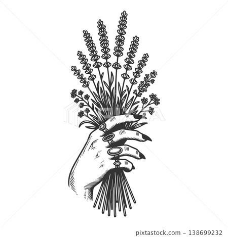 Hand Holding Lavender Flowers raster illustration Hand Holding Lavender Flowers raster illustration 138699232
