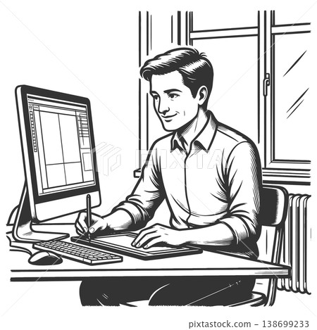 Graphic Designer Working on Computer raster Graphic Designer Working on Computer raster 138699233