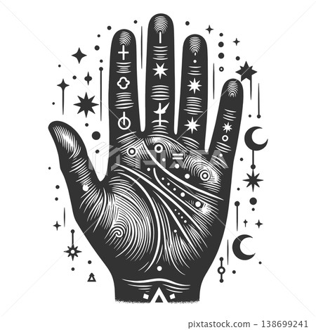 Mystical Palmistry Hand With Stars And Moons 138699241