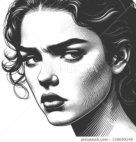 Intense Female Portrait engraving sketch raster 138699249