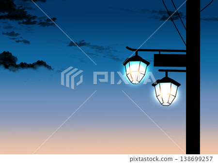 Silhouettes of the sky, clouds, and streetlights at various times of day Silhouettes of the sky, clouds, and streetlights at various times of day 138699257