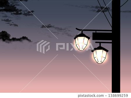 Silhouettes of the sky, clouds, and streetlights at various times of day Silhouettes of the sky, clouds, and streetlights at various times of day 138699259