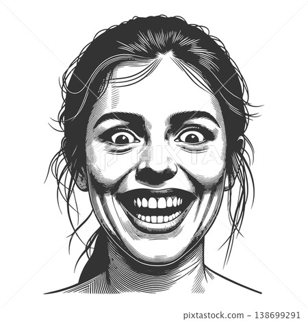 Excited Woman Face engraving sketch vector Excited Woman Face engraving sketch vector 138699291