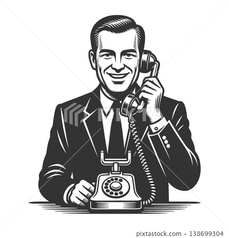 Vintage Businessman Talking on Telephone vector Vintage Businessman Talking on Telephone vector 138699304