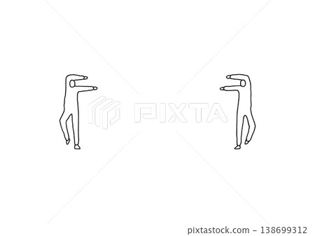 A hand-drawn illustration (line art) of two figures in comical poses. A hand-drawn illustration (line art) of two figures in comical poses. 138699312