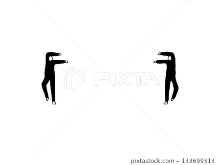 A hand-drawn illustration (in black) of two figures in comical poses. A hand-drawn illustration (in black) of two figures in comical poses. 138699313