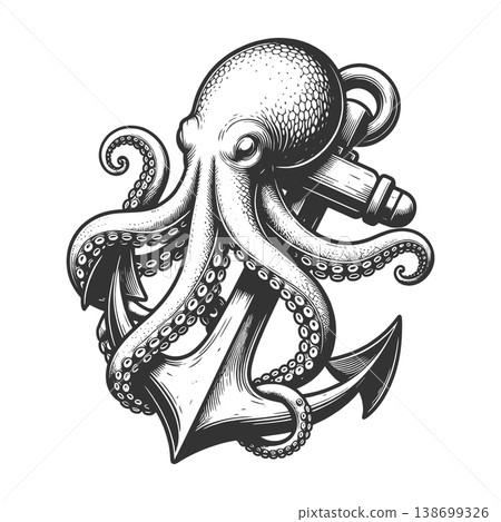 Octopus Wrapped Around Anchor Nautical Vintage Octopus Wrapped Around Anchor Nautical Vintage 138699326