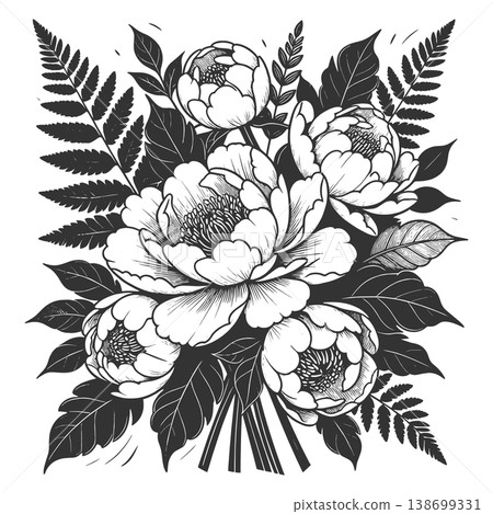 Peony Flower Bouquet Botanical Vintage Art 138699331