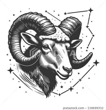 Aries Zodiac Ram Head With Star Constellation 138699332