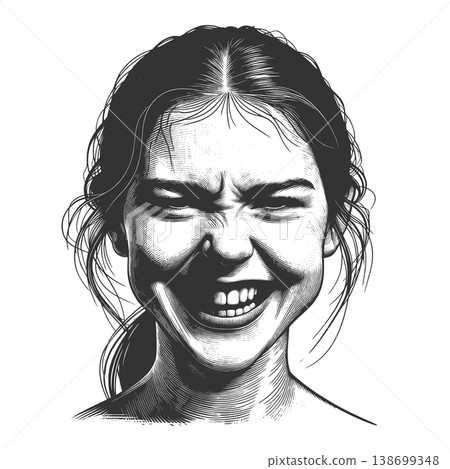 Laughing Woman Expression engraving sketch vector Laughing Woman Expression engraving sketch vector 138699348