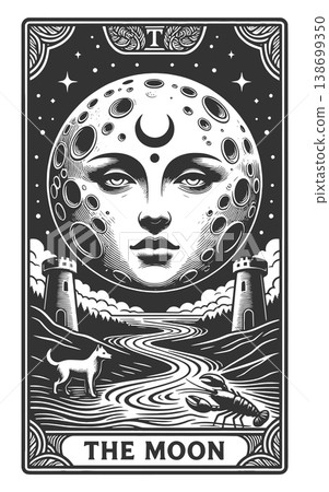 The Moon Tarot Card Mystical Night vector The Moon Tarot Card Mystical Night vector 138699350