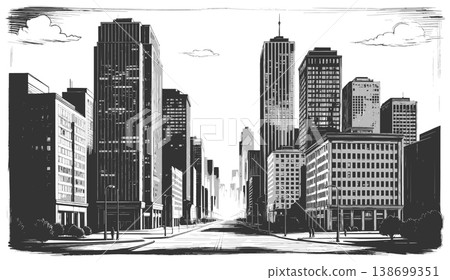 Modern City Skyline Street vector illustration 138699351
