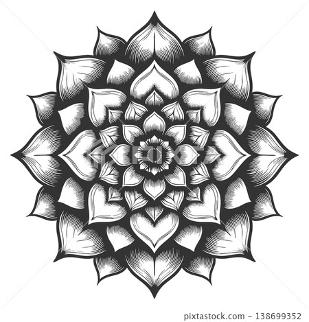 Lotus Mandala Floral Ornament Symmetrical Line Art Lotus Mandala Floral Ornament Symmetrical Line Art 138699352