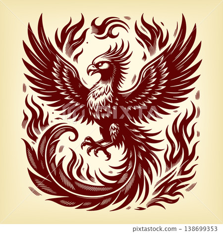 Phoenix Bird Rising From Flames engraving vector 138699353