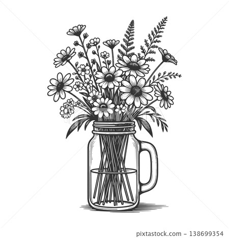 Wildflower Bouquet Mason Jar raster illustration Wildflower Bouquet Mason Jar raster illustration 138699354