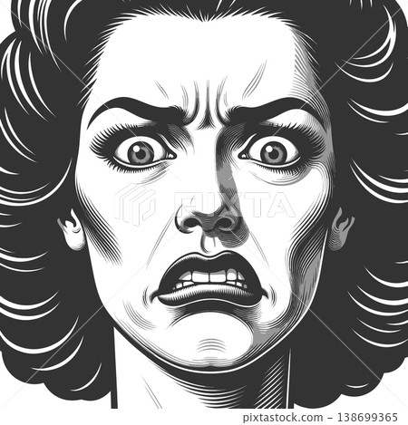 Shocked Woman Face with Fear Expression vector Shocked Woman Face with Fear Expression vector 138699365